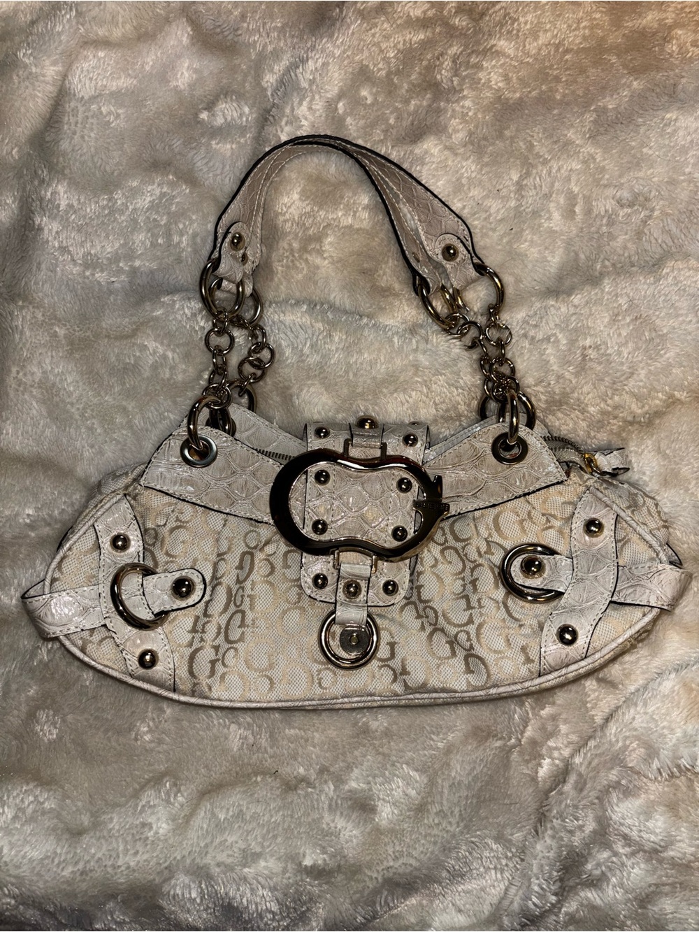 Vintage 2000s Guess Monogram Shoulder Bag in White